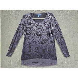 Simply Vera Wang Shirt Womens Medium Floral Brocaded Velvet Long Sleeve Blouse